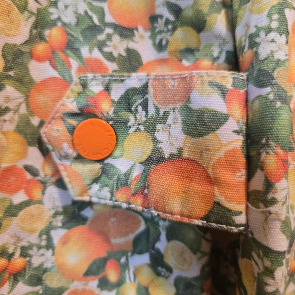 Stella McCartney Kids Citrus Orange Print Hooded Utility Jacket Coat Size 6Y
